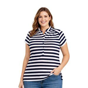 NWT Charter Club Nautical Blue and White Stripe Short Sleeve Shirt - Large